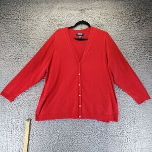 Lands End Sweater Womens 3X Red Button Lightweight Cardigan Two Piece Set